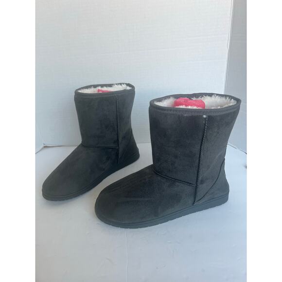 NWT DAWGS Dark Gray 9 Inch Faux Shearling Microfiber Vegan Winter Boots Sz 11 - Picture 1 of 11